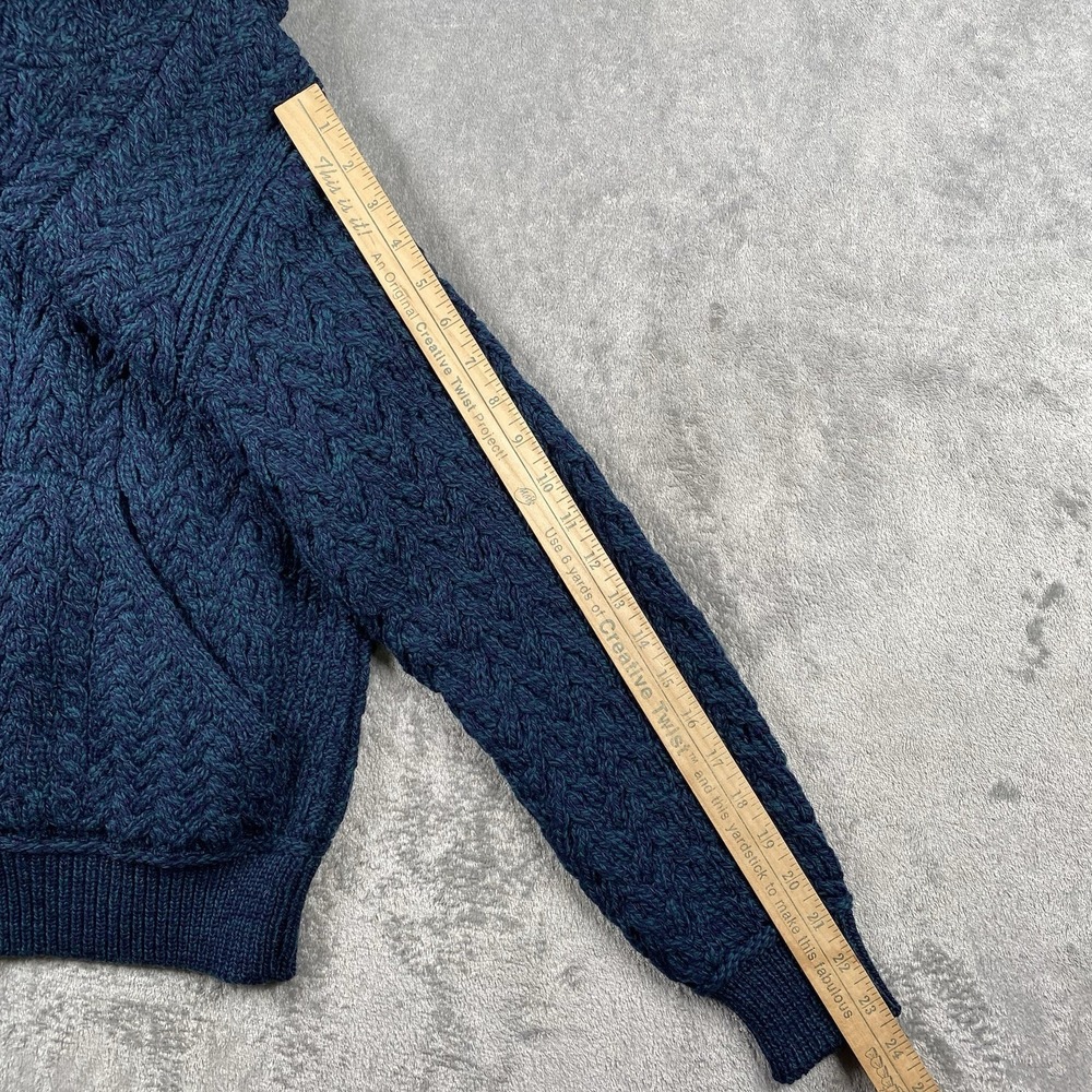 Kent Wang Hoodie Sweater Mens L Blue Merino‎ Wool Cable Knit Speckled Full Zip - Picture 8 of 10